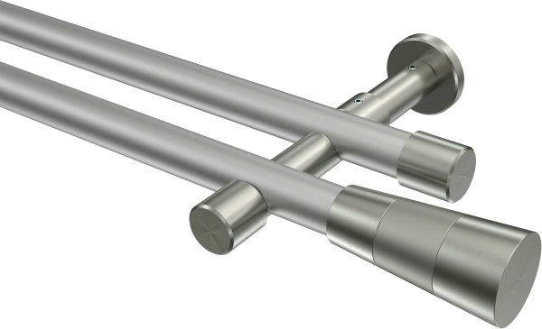 Gardinenstange Metall 20 mm Ø 2-läufig PRESTIGE - Tanara Silbergrau / Edelstahl-Optik (ohne Ringe) 100 cm