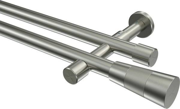 Gardinenstange Edelstahl-Optik 20 mm Ø 2-läufig PRESTIGE - Tanara (ohne Ringe) 100 cm