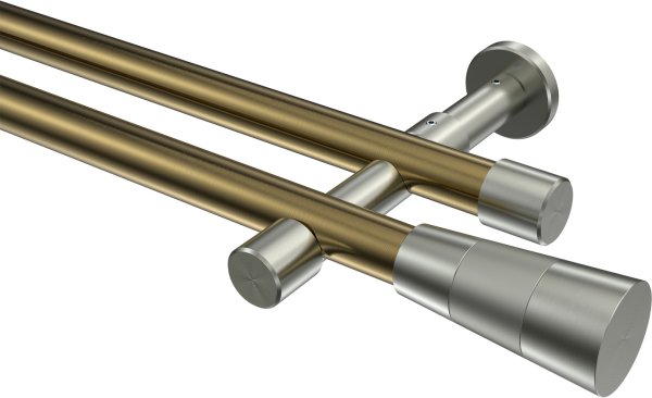 Gardinenstange Metall 20 mm Ø 2-läufig PRESTIGE - Tanara Messing Antik / Edelstahl-Optik (ohne Ringe) 100 cm