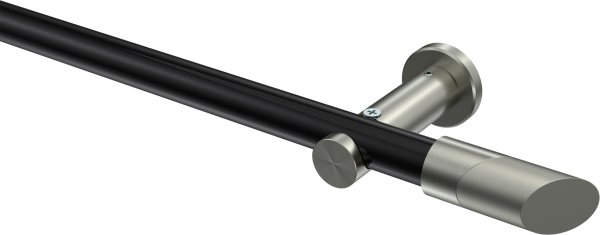 Gardinenstange Metall 20 mm Ø PLATON - Verano Schwarz / Edelstahl-Optik (ohne Ringe) 100 cm