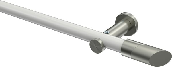 Gardinenstange Metall 20 mm Ø PLATON - Verano Weiß / Edelstahl-Optik (ohne Ringe) 100 cm