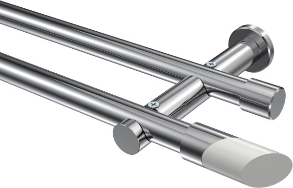 Gardinenstange Metall 20 mm Ø 2-läufig PLATON - Verano Chrom (ohne Ringe) 100 cm