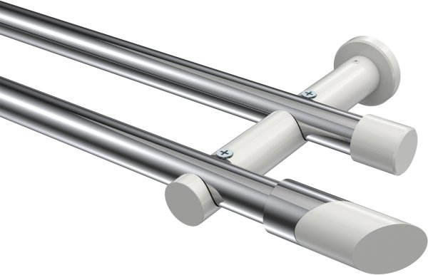 Gardinenstange Metall 20 mm Ø 2-läufig PLATON - Verano Chrom / Weiß (ohne Ringe) 100 cm