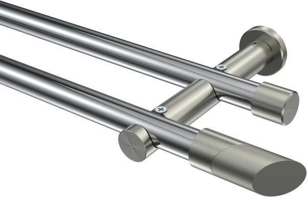 Gardinenstange Metall 20 mm Ø 2-läufig PLATON - Verano Chrom / Edelstahl-Optik (ohne Ringe) 100 cm