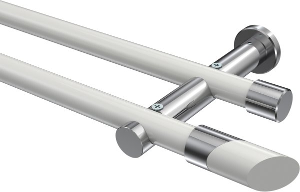 Gardinenstange Metall 20 mm Ø 2-läufig PLATON - Verano Weiß / Chrom (ohne Ringe) 100 cm