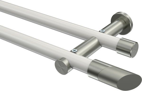 Gardinenstange Metall 20 mm Ø 2-läufig PLATON - Verano Weiß / Edelstahl-Optik (ohne Ringe) 100 cm