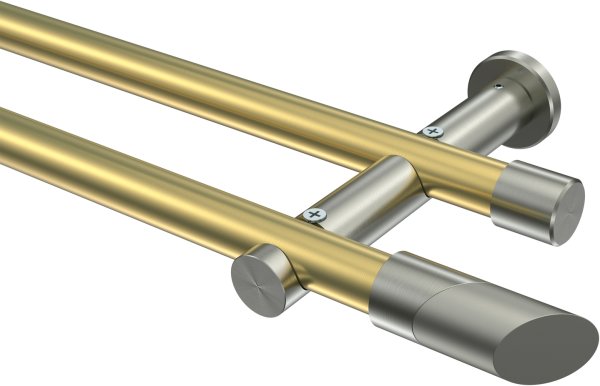 Gardinenstange Messing-Optik / Edelstahl-Optik 20 mm Ø 2-läufig PLATON - Verano (ohne Ringe)