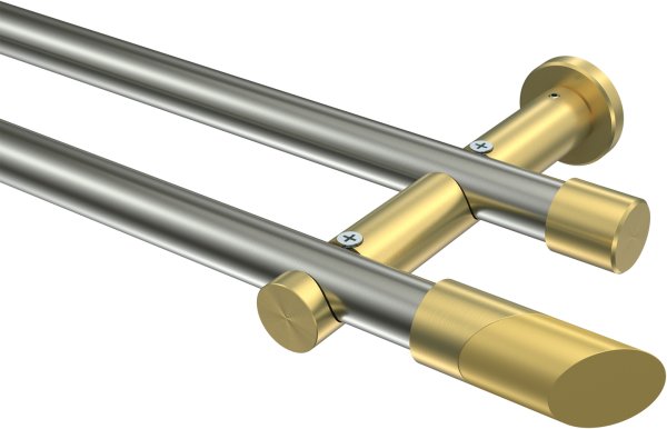 Gardinenstange Edelstahl-Optik / Messing-Optik 20 mm Ø 2-läufig PLATON - Verano (ohne Ringe) 100 cm