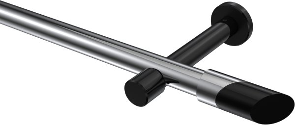 Gardinenstange Metall 20 mm Ø PRESTIGE - Verano Chrom / Schwarz (ohne Ringe) 100 cm