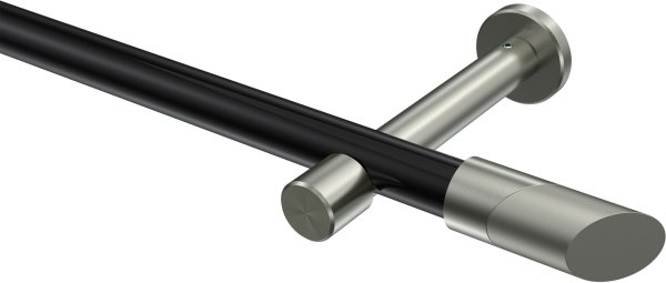 Gardinenstange Metall 20 mm Ø PRESTIGE - Verano Schwarz / Edelstahl-Optik (ohne Ringe) 100 cm