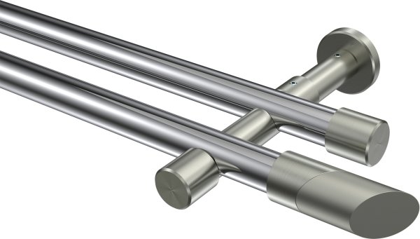 Gardinenstange Metall 20 mm Ø 2-läufig PRESTIGE - Verano Chrom / Edelstahl-Optik (ohne Ringe) 100 cm