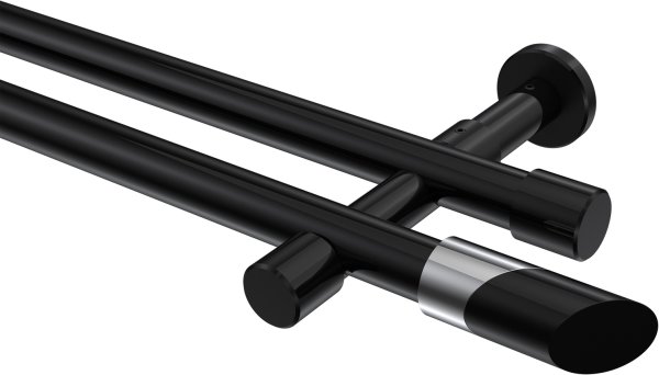 Gardinenstange Metall 20 mm Ø 2-läufig PRESTIGE - Verano Schwarz (ohne Ringe) 100 cm
