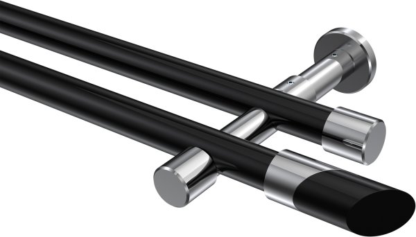 Gardinenstange Metall 20 mm Ø 2-läufig PRESTIGE - Verano Schwarz / Chrom (ohne Ringe) 100 cm