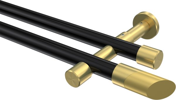Gardinenstange Metall 20 mm Ø 2-läufig PRESTIGE - Verano Schwarz / Messing-Optik (ohne Ringe) 100 cm