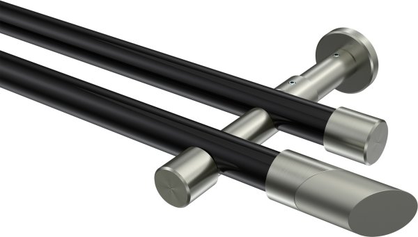 Gardinenstange Metall 20 mm Ø 2-läufig PRESTIGE - Verano Schwarz / Edelstahl-Optik (ohne Ringe) 100 cm