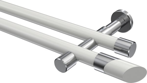Gardinenstange Metall 20 mm Ø 2-läufig PRESTIGE - Verano Weiß / Chrom (ohne Ringe) 100 cm