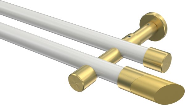 Gardinenstange Metall 20 mm Ø 2-läufig PRESTIGE - Verano Weiß / Messing-Optik (ohne Ringe) 100 cm