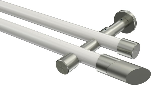 Gardinenstange Metall 20 mm Ø 2-läufig PRESTIGE - Verano Weiß / Edelstahl-Optik (ohne Ringe) 100 cm