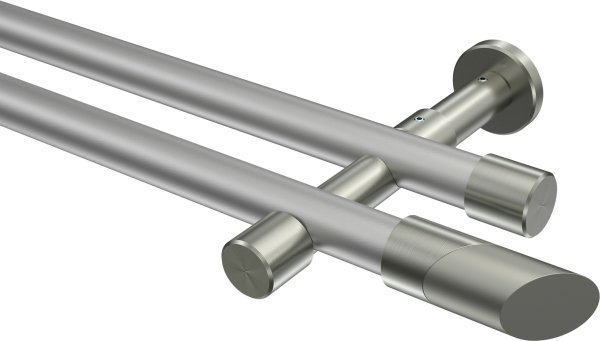 Gardinenstange Metall 20 mm Ø 2-läufig PRESTIGE - Verano Silbergrau / Edelstahl-Optik (ohne Ringe) 100 cm