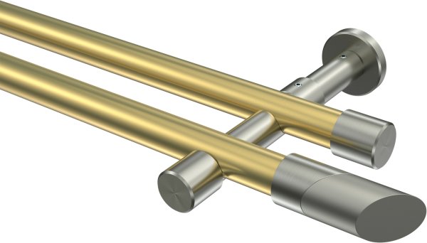 Gardinenstange Messing-Optik / Edelstahl-Optik 20 mm Ø 2-läufig PRESTIGE - Verano (ohne Ringe)