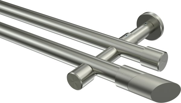 Gardinenstange Edelstahl-Optik 20 mm Ø 2-läufig PRESTIGE - Verano (ohne Ringe) 100 cm