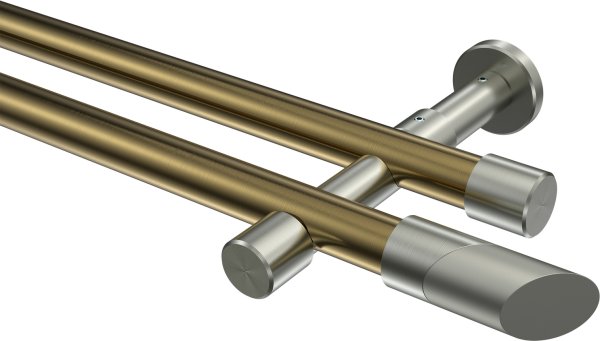 Gardinenstange Metall 20 mm Ø 2-läufig PRESTIGE - Verano Messing Antik / Edelstahl-Optik (ohne Ringe) 100 cm