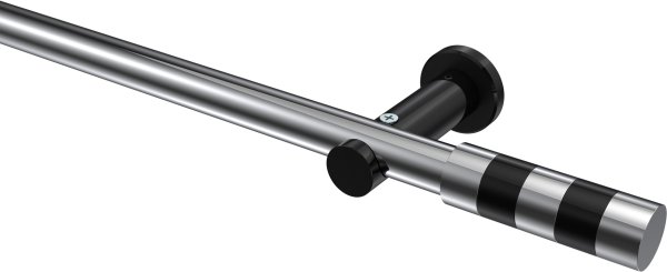 Gardinenstange Metall 20 mm Ø PLATON - Mavell Chrom / Schwarz (ohne Ringe) 100 cm