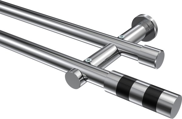 Gardinenstange Metall 20 mm Ø 2-läufig PLATON - Mavell Chrom (ohne Ringe) 100 cm