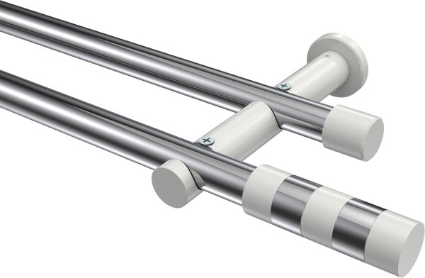 Gardinenstange Metall 20 mm Ø 2-läufig PLATON - Mavell Chrom / Weiß (ohne Ringe) 100 cm