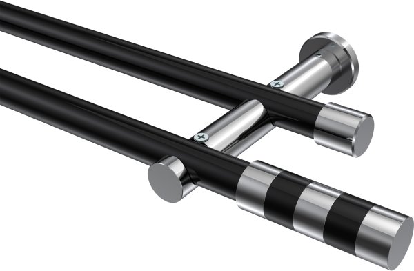 Gardinenstange Metall 20 mm Ø 2-läufig PLATON - Mavell Schwarz / Chrom (ohne Ringe) 100 cm
