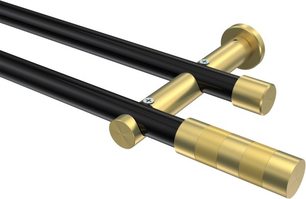 Gardinenstange Metall 20 mm Ø 2-läufig PLATON - Mavell Schwarz / Messing-Optik (ohne Ringe) 100 cm