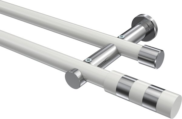 Gardinenstange Metall 20 mm Ø 2-läufig PLATON - Mavell Weiß / Chrom (ohne Ringe) 100 cm