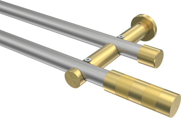 Gardinenstange Metall 20 mm Ø 2-läufig PLATON - Mavell Silbergrau / Messing-Optik (ohne Ringe) 100 cm