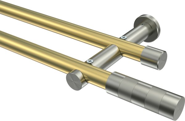 Gardinenstange Messing-Optik / Edelstahl-Optik 20 mm Ø 2-läufig PLATON - Mavell (ohne Ringe)