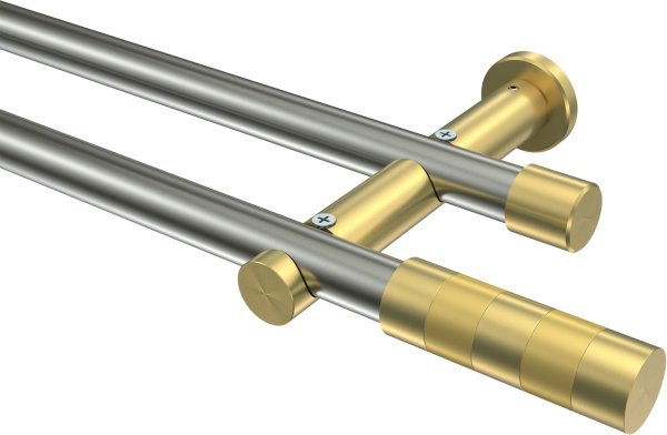 Gardinenstange Edelstahl-Optik / Messing-Optik 20 mm Ø 2-läufig PLATON - Mavell (ohne Ringe) 100 cm