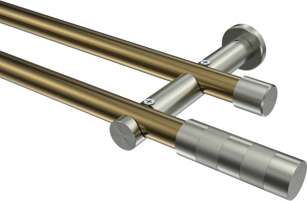 Gardinenstange Metall 20 mm Ø 2-läufig PLATON - Mavell Messing Antik / Edelstahl-Optik (ohne Ringe) 100 cm