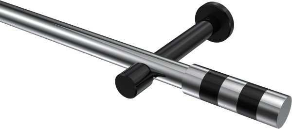 Gardinenstange Metall 20 mm Ø PRESTIGE - Mavell Chrom / Schwarz (ohne Ringe) 100 cm