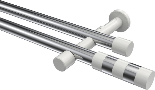 Gardinenstange Metall 20 mm Ø 2-läufig PRESTIGE - Mavell Chrom / Weiß (ohne Ringe) 100 cm
