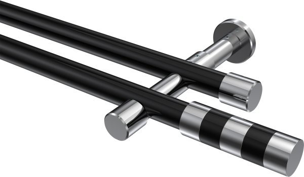 Gardinenstange Metall 20 mm Ø 2-läufig PRESTIGE - Mavell Schwarz / Chrom (ohne Ringe) 100 cm