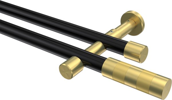 Gardinenstange Metall 20 mm Ø 2-läufig PRESTIGE - Mavell Schwarz / Messing-Optik (ohne Ringe) 100 cm