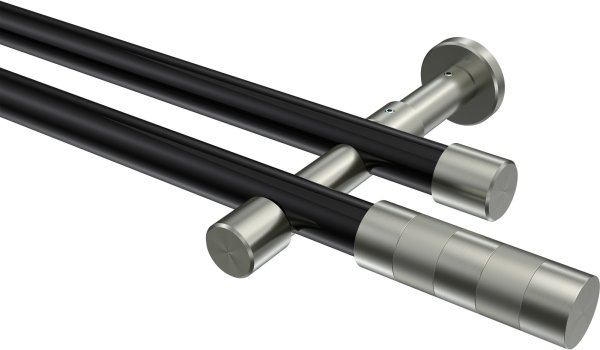 Gardinenstange Metall 20 mm Ø 2-läufig PRESTIGE - Mavell Schwarz / Edelstahl-Optik (ohne Ringe) 100 cm