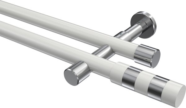 Gardinenstange Metall 20 mm Ø 2-läufig PRESTIGE - Mavell Weiß / Chrom (ohne Ringe) 100 cm