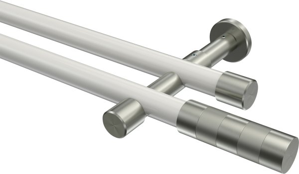 Gardinenstange Metall 20 mm Ø 2-läufig PRESTIGE - Mavell Weiß / Edelstahl-Optik (ohne Ringe) 100 cm