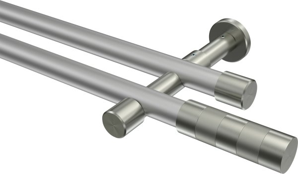 Gardinenstange Metall 20 mm Ø 2-läufig PRESTIGE - Mavell Silbergrau / Edelstahl-Optik (ohne Ringe) 100 cm