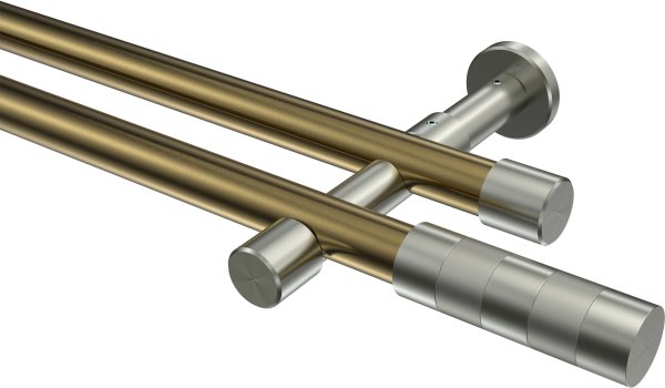 Gardinenstange Metall 20 mm Ø 2-läufig PRESTIGE - Mavell Messing Antik / Edelstahl-Optik (ohne Ringe) 100 cm
