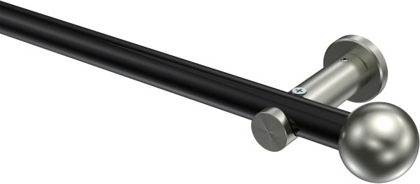Gardinenstange Metall 20 mm Ø PLATON - Luino Schwarz / Edelstahl-Optik (ohne Ringe) 100 cm