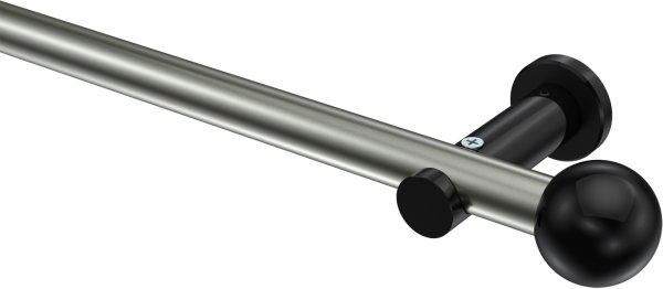 Gardinenstange Metall 20 mm Ø PLATON - Luino Edelstahl-Optik / Schwarz (ohne Ringe) 100 cm