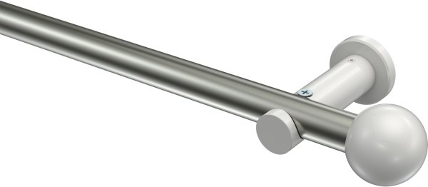 Gardinenstange Metall 20 mm Ø PLATON - Luino Edelstahl-Optik / Weiß (ohne Ringe) 100 cm