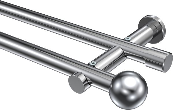Gardinenstange Metall 20 mm Ø 2-läufig PLATON - Luino Chrom (ohne Ringe) 100 cm