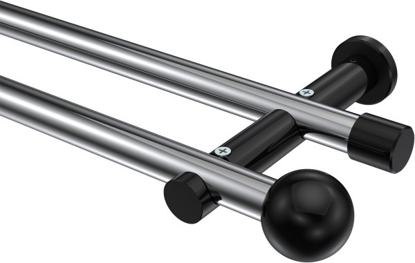 Gardinenstange Metall 20 mm Ø 2-läufig PLATON - Luino Chrom / Schwarz (ohne Ringe) 100 cm
